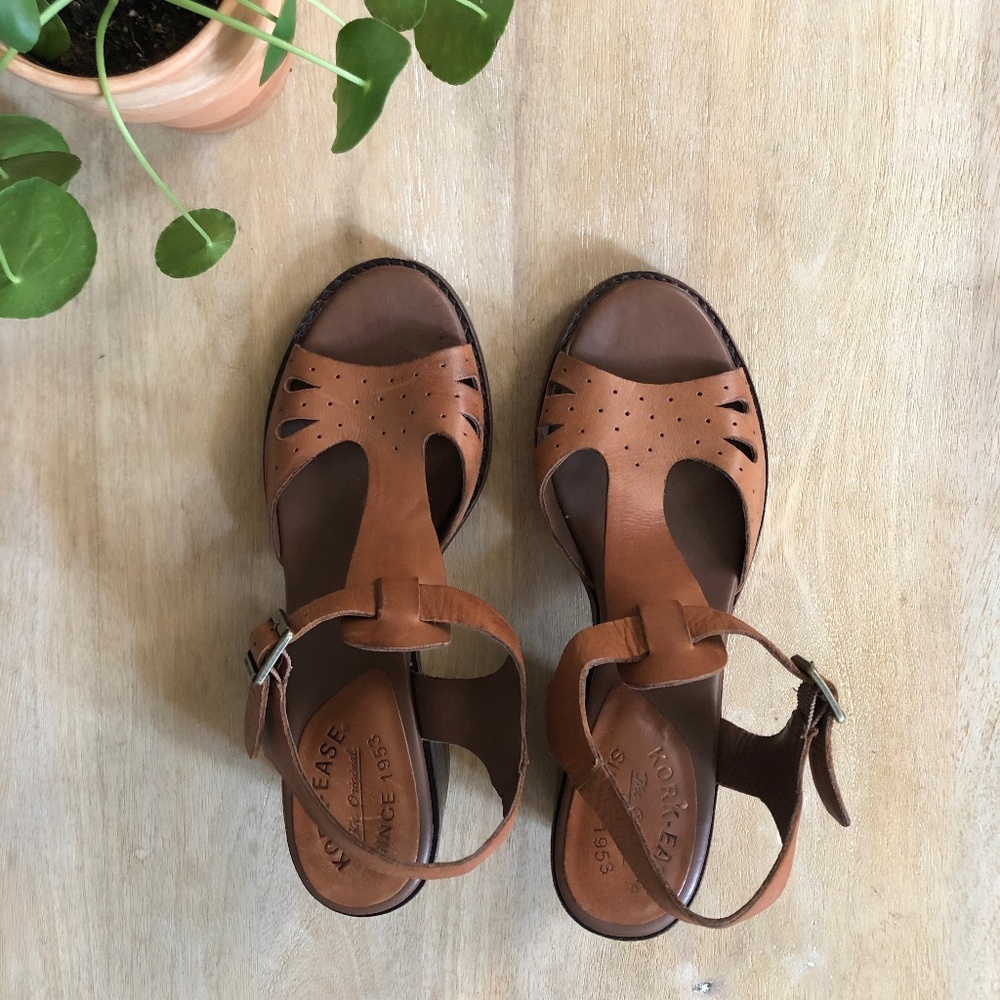 Kork-Ease Tan Leather Heeled Sandals - Size 10